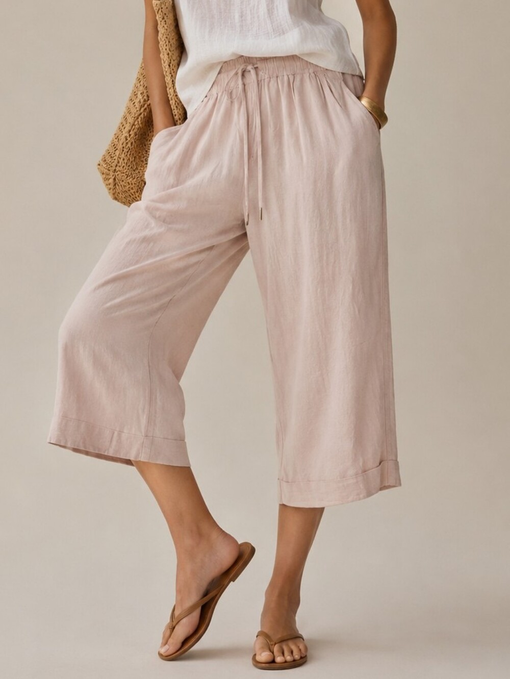 InWear Copenhagen | Linen Blend Wide Leg Cropped Pants, Size 8